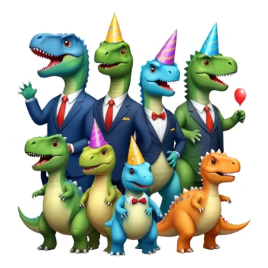 different office dinosaurs in office suits celebrating birthday sticker