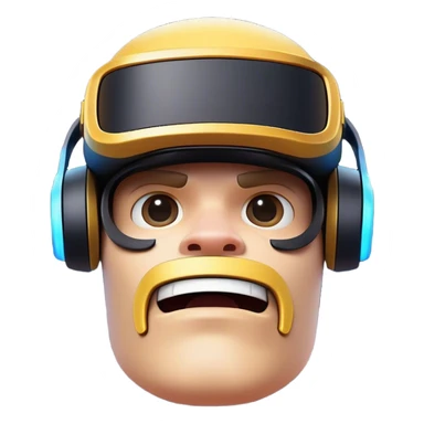 Clash of Clans aesthetic: Cinematic Playful PlayStation VR Headset Portrait Emoji, rendered in a 3D vector-style similar to standard emojis with minimal shading and bold, simplified shapes. A compact, distinct form with signature details, softly glowing with a cutting-edge console technology charm. Simplified yet unmistakably iconic, highly detailed and consistent, glowing with a soft radiance and high shine. Stylized with a touch of technological advancement and a soft glowing outline, capturing the essence of a beloved gaming relic with a friendly, playful manner! sticker
