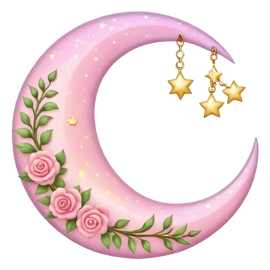 Rosy shiny glossy sparkly romantic pastel crescent damask moon sticker