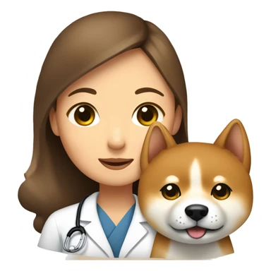 Shiba - inu cuddles pediatrician woman with medium long  brown hair  sticker