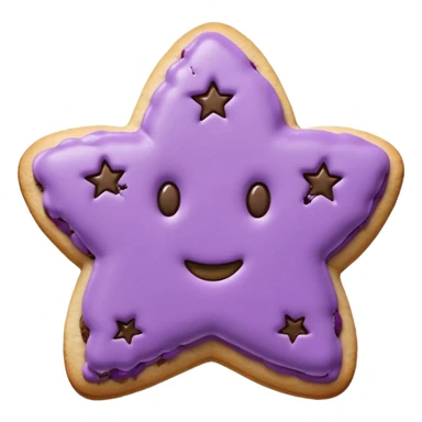 realistic pastel purple cookie with a soft, crumbly texture, fine surface cracks, matte baked finish, star-shaped jam cutout revealing glossy dark berry filling no face  sticker