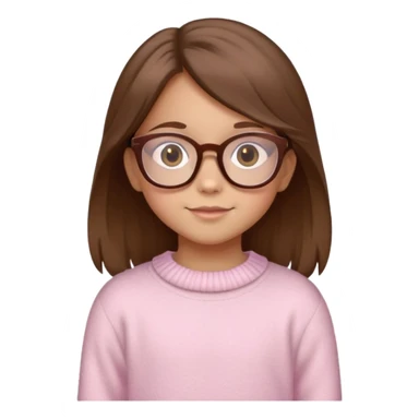 A tall 10 year old girl with brown hair brown glasses, honey brown eyes and a fuzzy light pink sweater. sticker