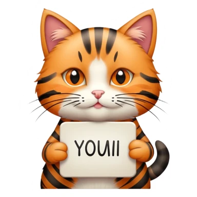 A tabby Cat holding sign that says (Yumi loves you Mother) sticker