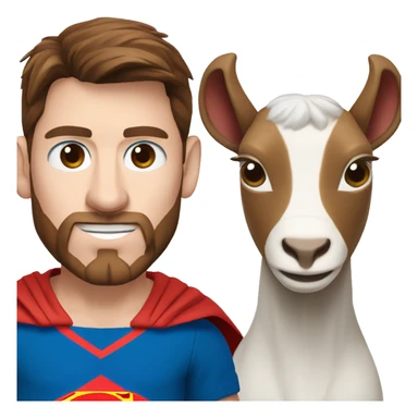 Messi with a goat, redish brownish hair redish beard, blue eyes, dressed as superman sticker