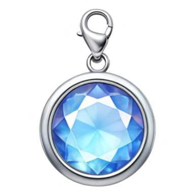 extra close-up round cut blue moonstone holographic gem with silver frame charm, simple and clean, no gemstone accents sticker