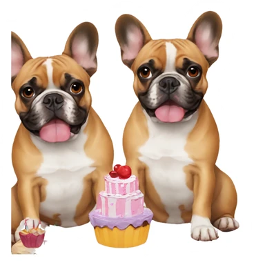 two french bulldogs birthday hats and cake sticker