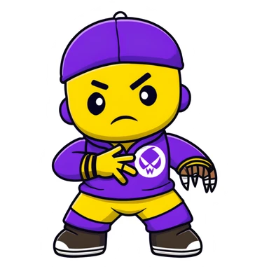 voodoo doll wearing wu-tang clan yellow and black outfit with W logo sticker