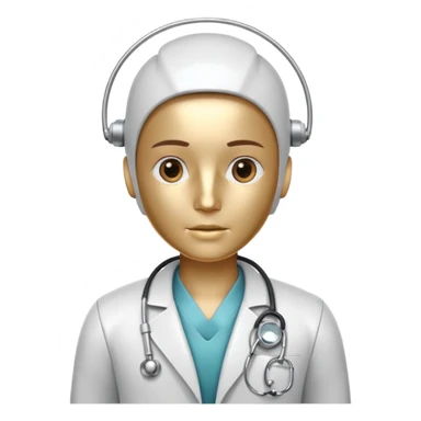 medical robot wearing a white coat and a stethoscope sticker