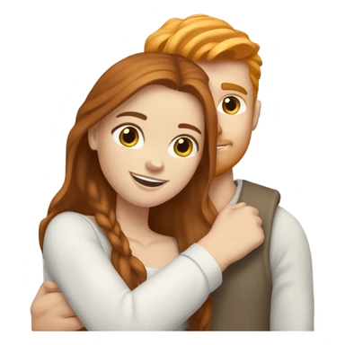 Realistic white girl with long brown hair and white boy with ginger bread and brown eyes hugging sticker
