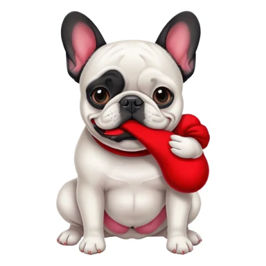 Black and white Bouledogue français eating a red sock  sticker