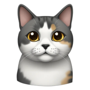 senior fat diluted calico cat, white chin, black nose, grey ears, grey and white sticker