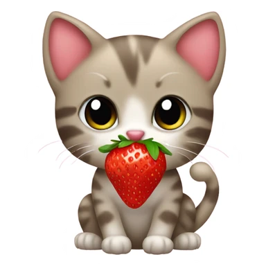 kitten with bow eating a strawberry sticker