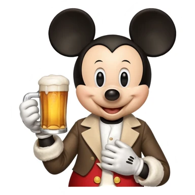 Mickey Mouse holding a beer sticker