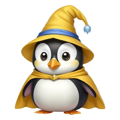 Wizard penguin with a yellow hat and a cape sticker
