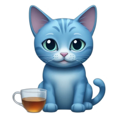 blueish cat sitting with tea, coke, and water sticker