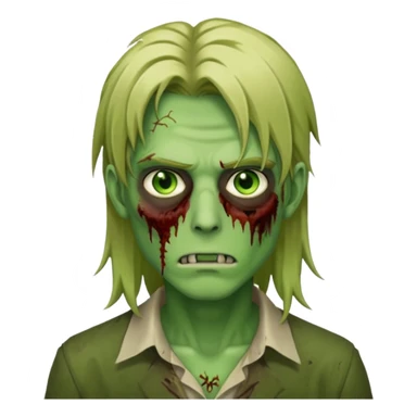handsome male zombie with green skin, dirty blonde long anime-style hair, green eyes, iOS emoji style sticker
