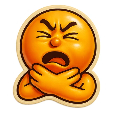 Make the emoji smile while choking itself, keep the same retro stickers style, no background. sticker