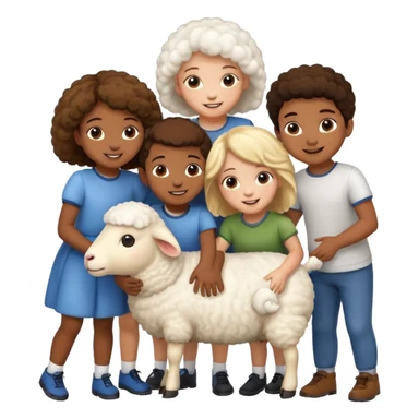 3 girls and 2 boys and a sheep sticker