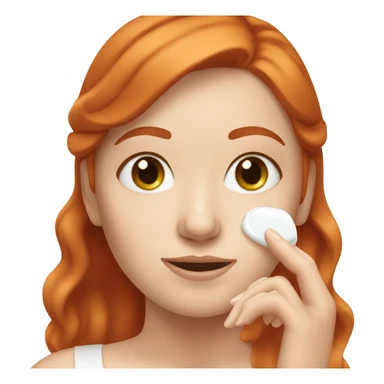 red hair white girl applying cream on face sticker