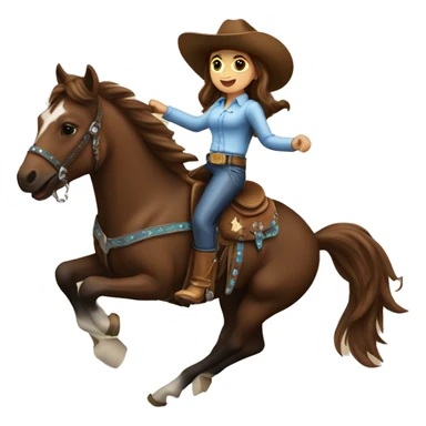 Cowgirl with brown hair on a bucking bronco sticker