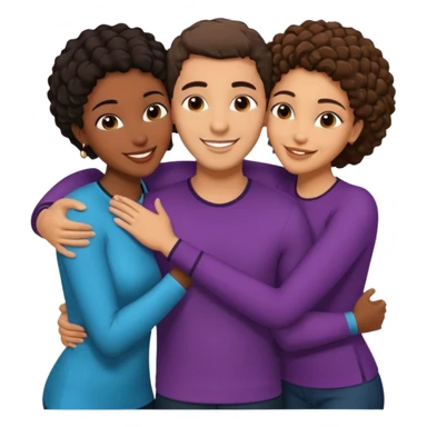  middle Eastern man with short brown hairwith two black african women both are African one is medium tone light tone skin black and one is medium tone black with african hair styles. and they are all smiling and putting their arms around each other and kiss, kissing and hugging. sticker