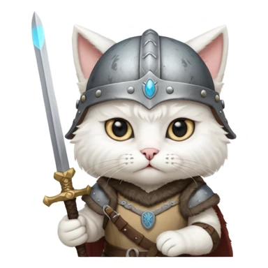 white cat with viking helmet and sword sticker