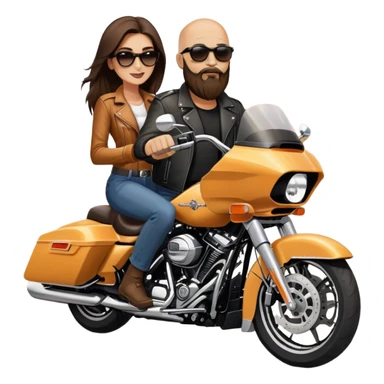Harley Davidson road glide bearded bald sunglasses man  with brunette girl  pillion sticker