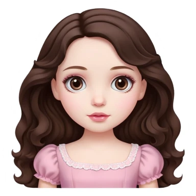 Hazel doll eyes, dark brown wavy hair, feminine, pink, girl, pale  sticker