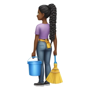 two black girl with braids in a ponytail standing back to back holding cleaning supplies  sticker