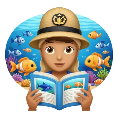 une personne qui lit un panneau afin d'en apprendre plus sur la vie marine  sticker