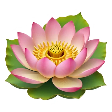 Simple pink lotus flower with accurate yellow seedpod center with distinct holes for seeds, surrounded by pink petals and characteristic notched lotus leaf sticker