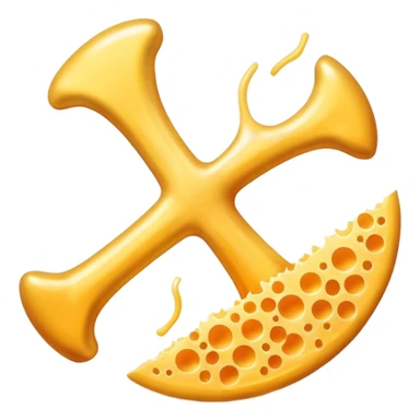 Glowing bone and vitamin K2 symbol with ethereal shredded cheese floating around them in a circular pattern. The cheese emits a soft golden light that flows toward the K2 and bone, creating a magical halo effect of bone-strengthening energy. sticker
