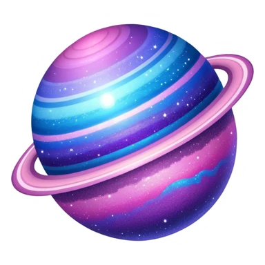 sparkly glittery blue purple and pink glitter planet with white saturn ring sticker
