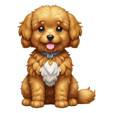 cinematic-[cavoodle dog]-realistic-full-body-sitting-emoji,-tail-resting-loosely-beside-its-paws,-head-tilted-dramatically,-curly-[solid golden]-fur that looks like fried chicken,-simplified-yet-realistic-focused-features,-highly-detailed,-glowing-with-an-almost-sarcastic-glow sticker