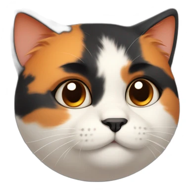 cute calico cat face with a round face and chubby cheeks, black fur on left side and orange fur on right side sticker