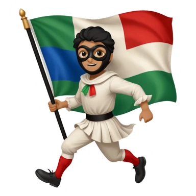 pulcinella con la maschera nera con bandiera italiana che corre sticker