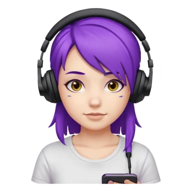 Gamer Girl with black Headset + Purple Hair, white T-shirt sticker