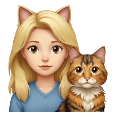 blonde girl with one maincoon cat and one tortie cat sticker
