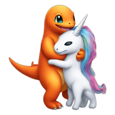 Charmander hugging a unicorn plushie sticker