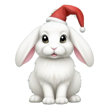 White mini lop bunny under a Christmas tree sticker
