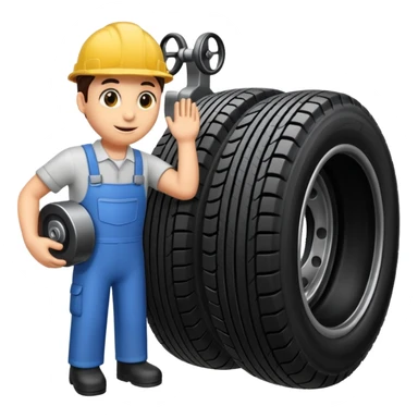 please draw me a emoji of tire - inside the manufacturing factory - getting inspected by machine not the human - the machins is checking uniformity - machine is complicated  sticker