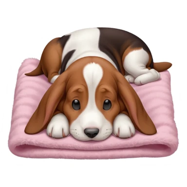 A baby basset hound sleeping on a baby pink blanket  sticker