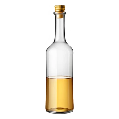 tall clear glass bottle with long neck and straight sides filled with transparent white rum, minimal neutral-toned or blank label, metallic screw cap or cork, colorless dense liquid suggesting strength, no branding, no garnish, soft lighting, subtle shadows, emoji scale sticker
