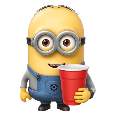 minion holding a red cup in its right hand sticker