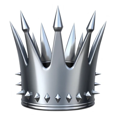 A spiked crown emoji made of silver chrome, sharp yet rounded metallic spikes, glossy reflections, aggressive luxury swag aesthetic, iOS emoji style, centered, clean white background sticker