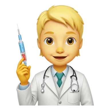 Duck doctor holding syringe and cheerful grin.

 sticker