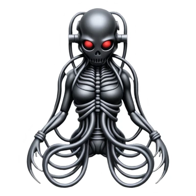 dark intertwined black wires forming a creature, wrapped in black rags and bondage straps, Giger-inspired sticker