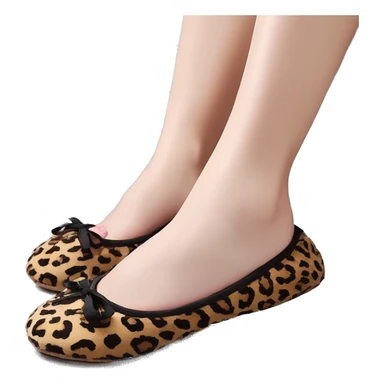 Chaussons ballerines isotoner avec noeud pour femme en tissu semelle du dessous en cuir de couleur leopard porter au pied avec collent  sticker