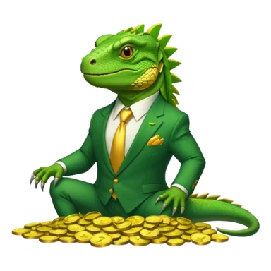 capitalist iguana in suit lying on coins sticker
