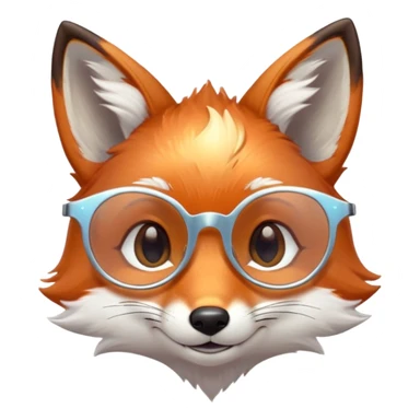 A gentle fox with iridescent fur, a glowing tail, a silver star on its forehead, and round glasses, smiling softly with closed, happy eyes sticker